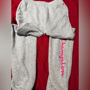 Champion Kids Light Gray Joggers with Pink Script
